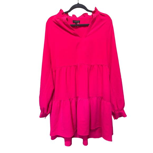 1. State Hot Pink Tiered Long Sleeve Mini Dress Size Large - Picture 2 of 6